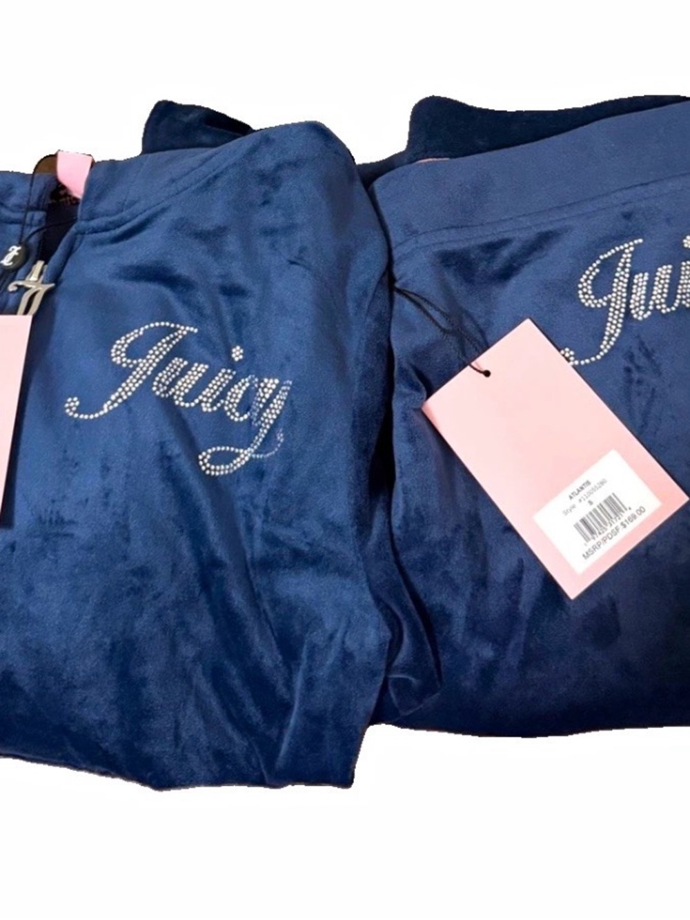Juicy Couture Atlantis Blue Velour Rhinestone Tracksuit 2 Piece Set Small NWT